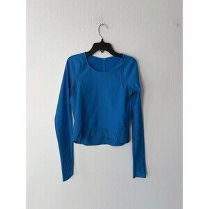 Under Armour Women’s Long Sleeve Crop Top Blue Shirt Size Small Mesh Accents